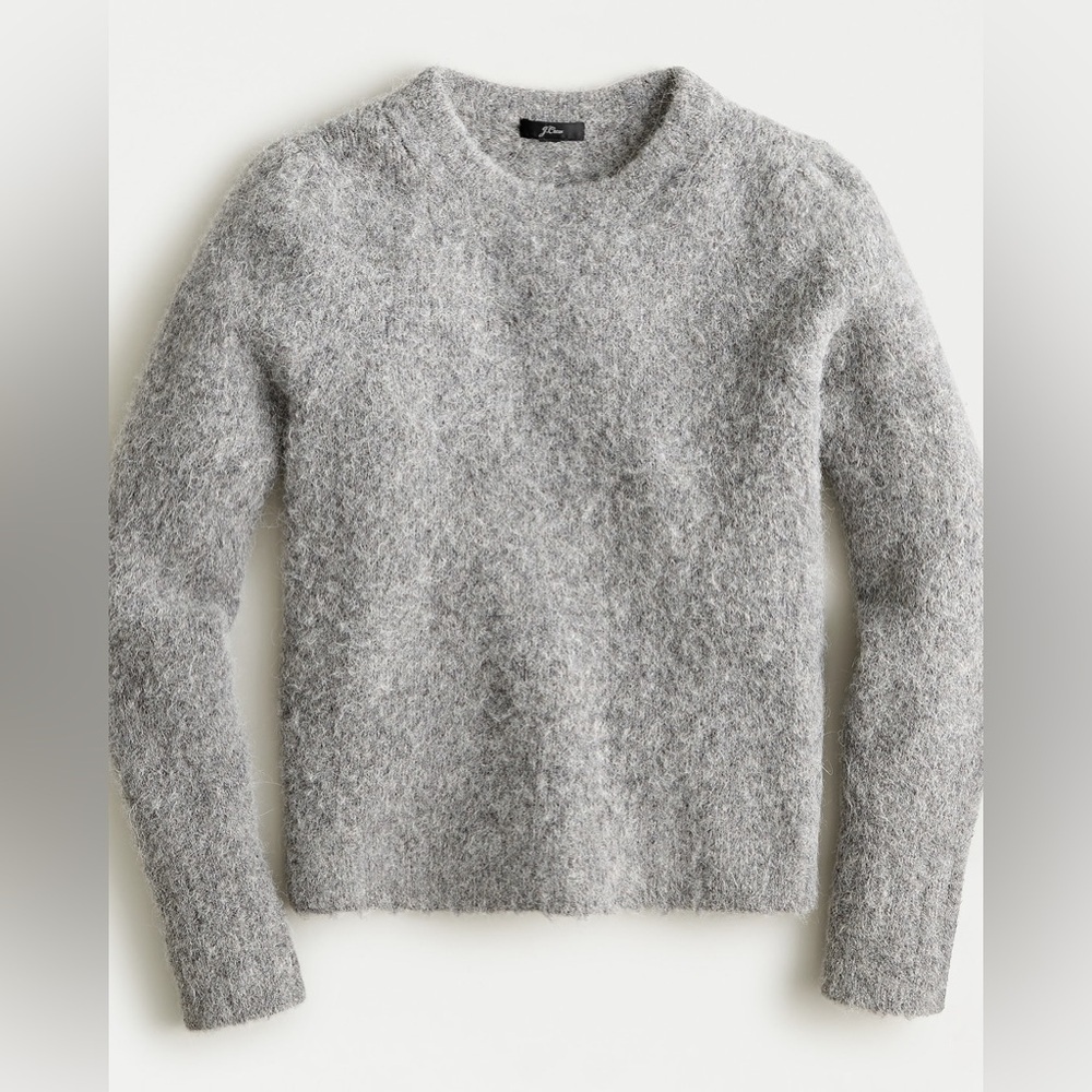 J. Crew | Puff-Sleeve Fuzzy Crewneck Sweater, Alpaca & Merino Wool Blend, Size M